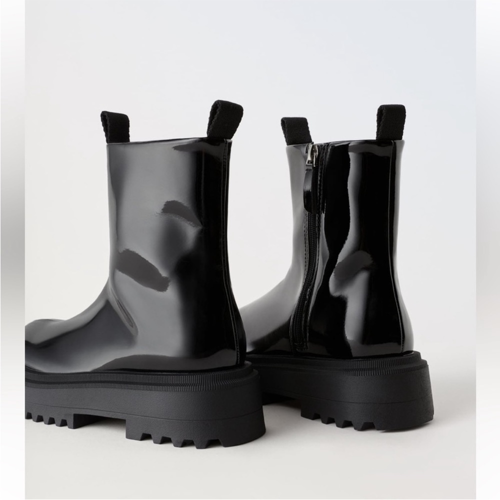 Zara Kids Black Patent Leather Ankle Boots - Picture 3 of 6
